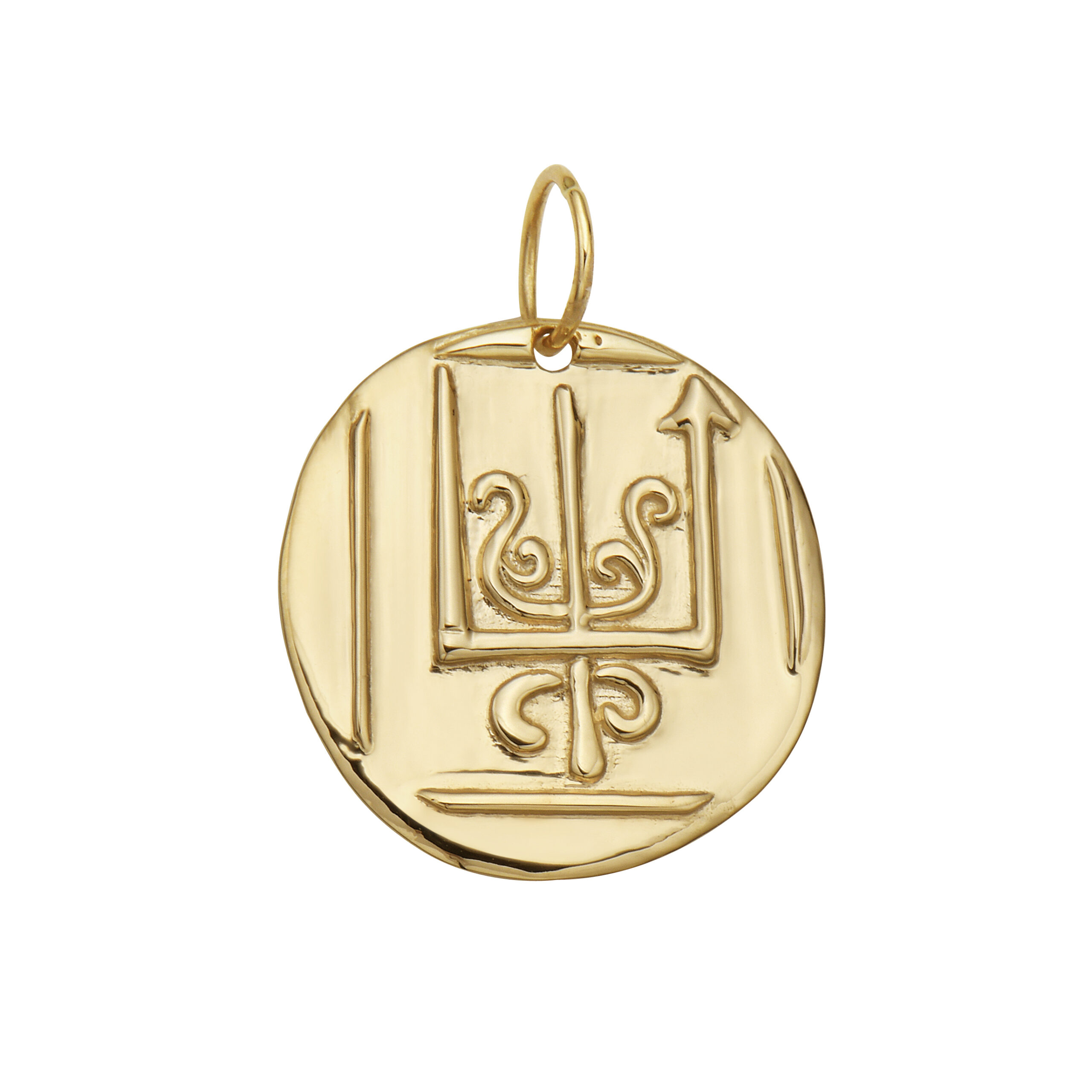 Fifth Democracy, Ancient Greek Poseidon Symbol Coin Medallion in 14K Yellow Gold