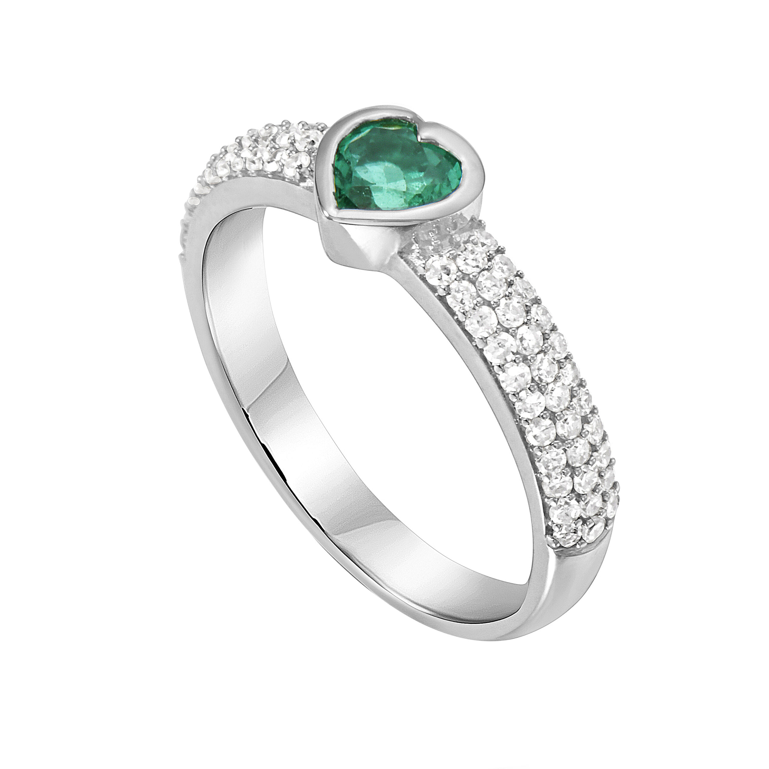 Emerald Heart Ring In 14K White Gold With Pavé Diamonds - Lionheart