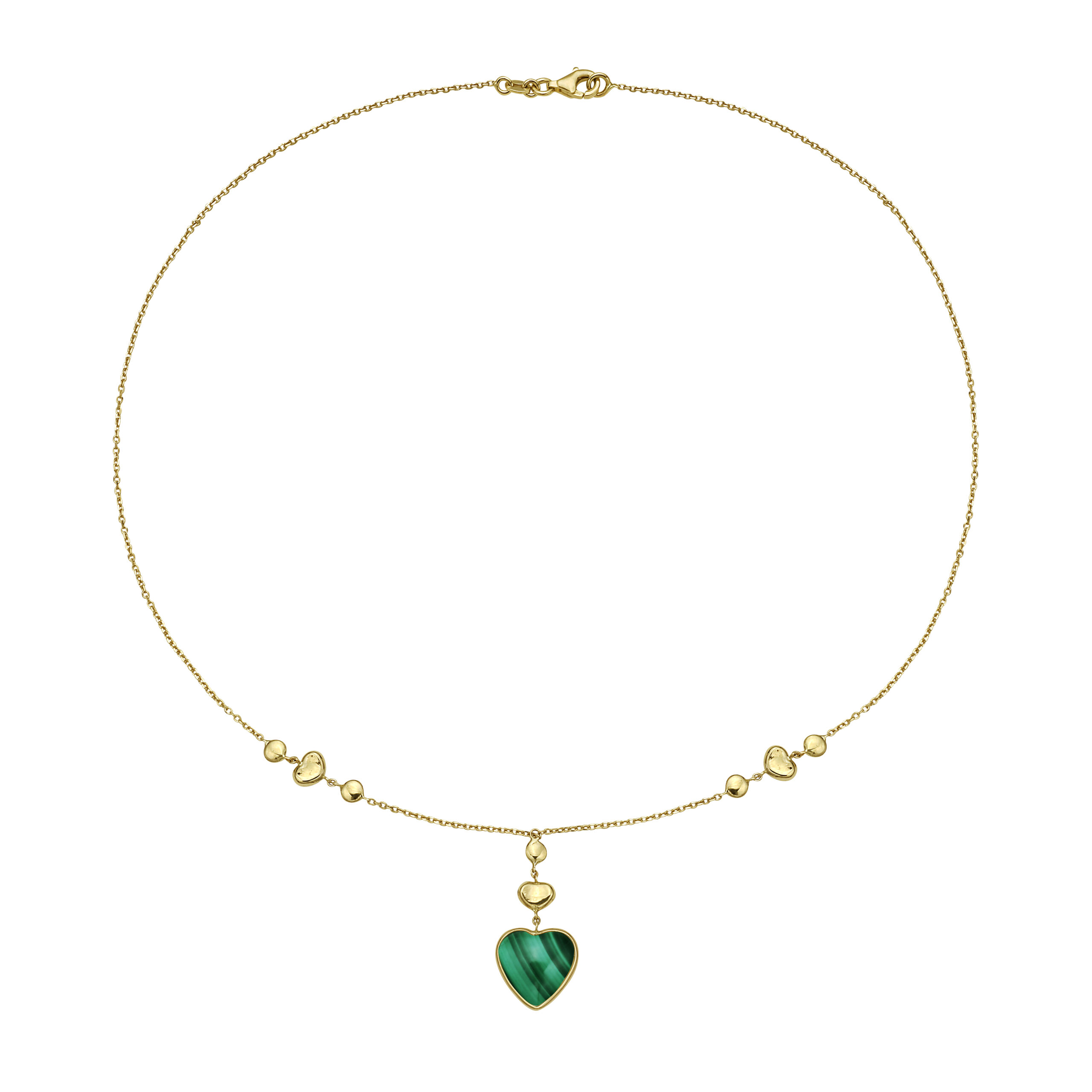 Runa Heart Charm Lariat Necklace in 14K Yellow Gold With Malachite