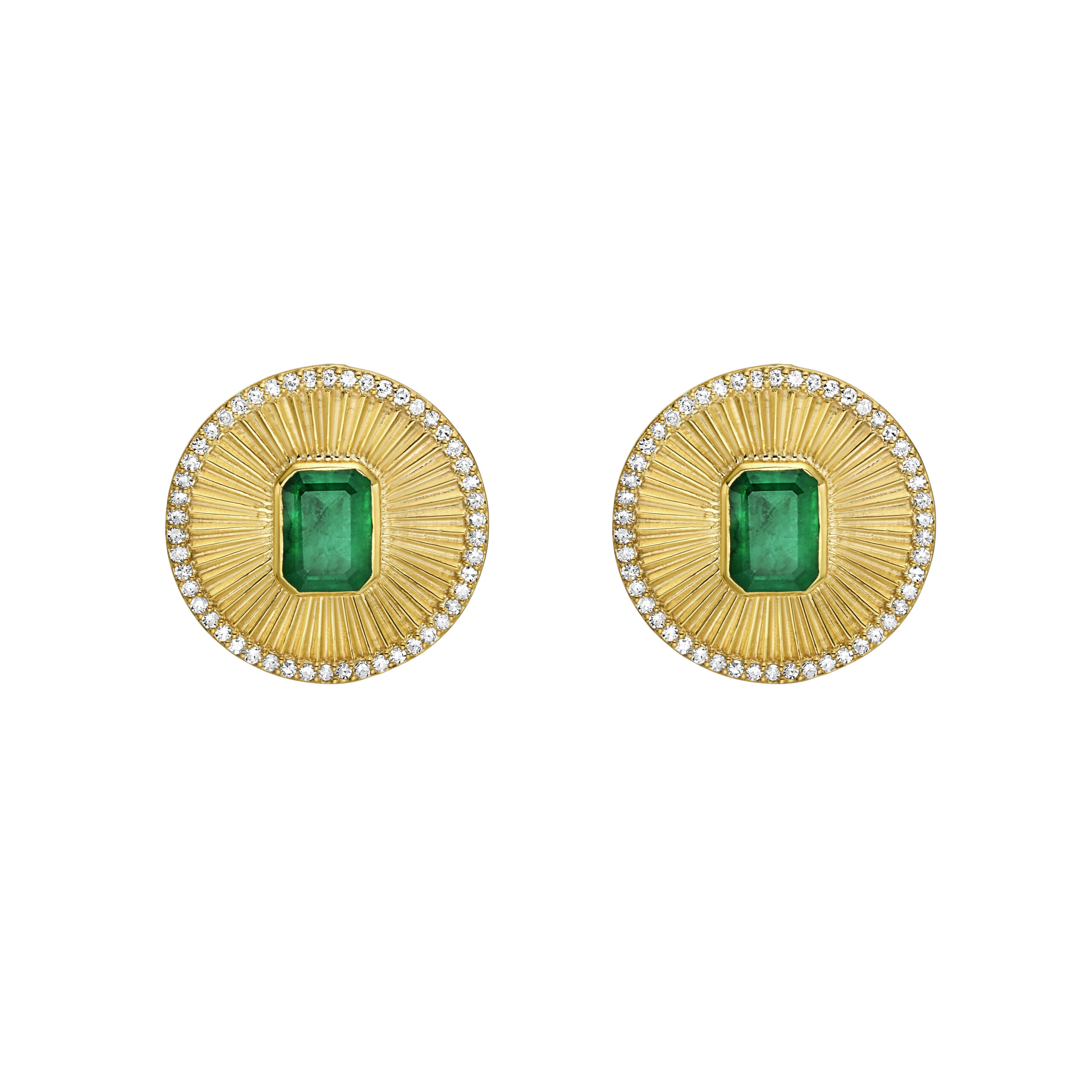 Ziba Emerald Fluted Earrings In 14K Yellow Gold With Diamonds