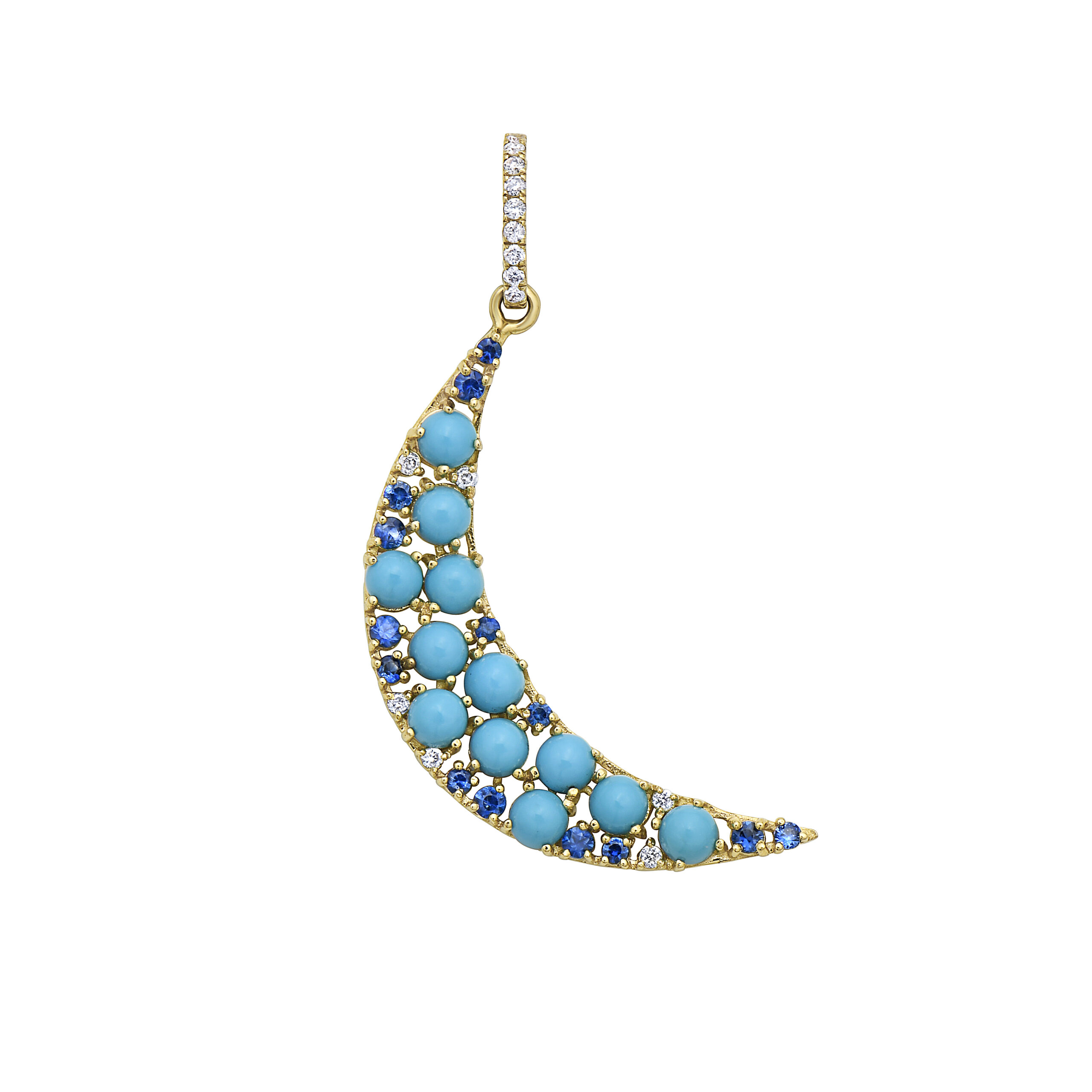 Cielo Turquoise Moon Charm With Sapphires And Diamonds