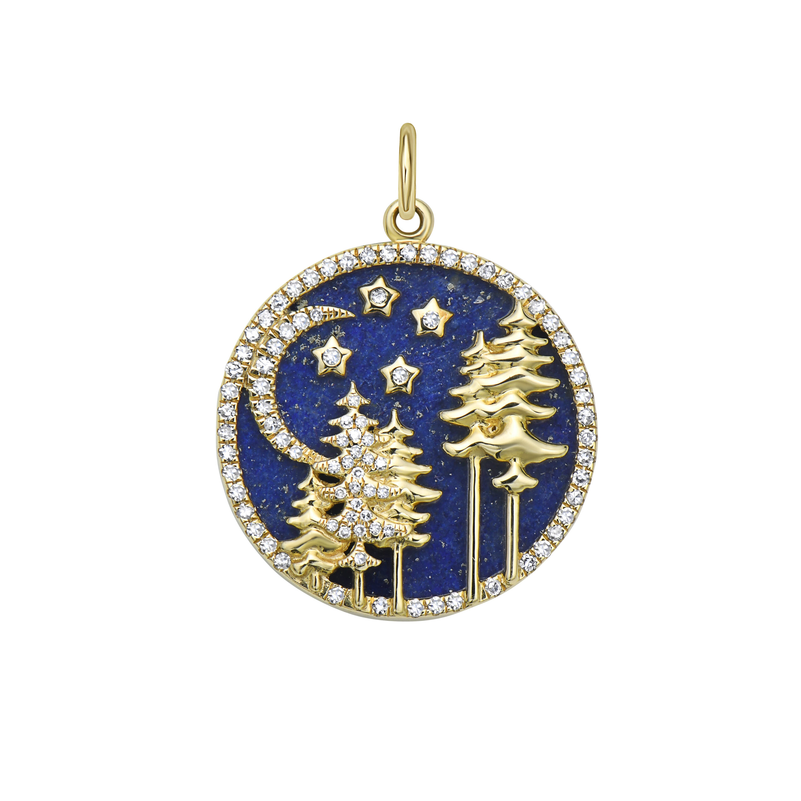 Skoven Medallion in 14K Yellow Gold With Lapis lazuli And Diamonds