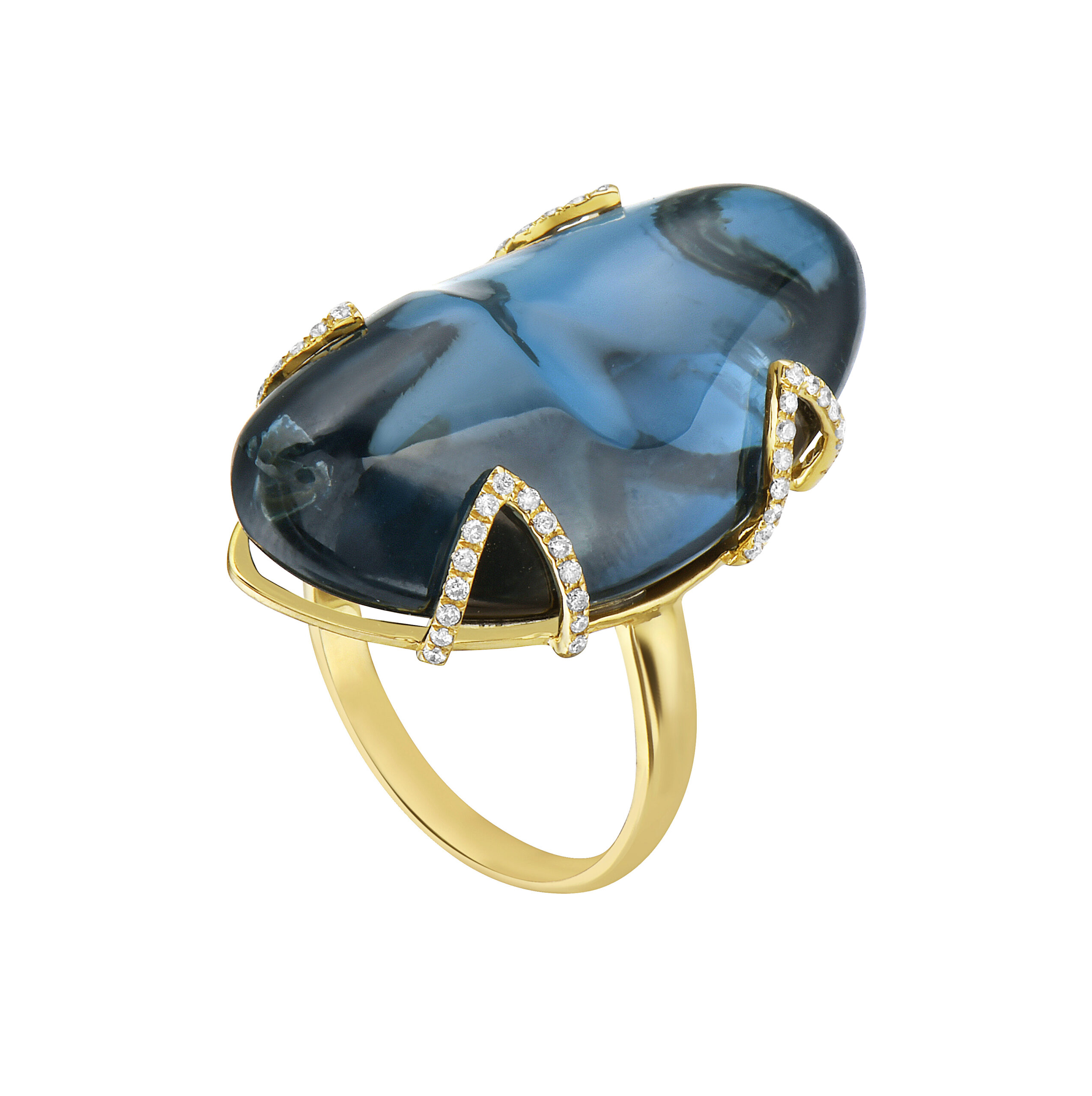 Azul Cocktail Ring In 18K Yellow Gold With Blue Topaz And Diamonds