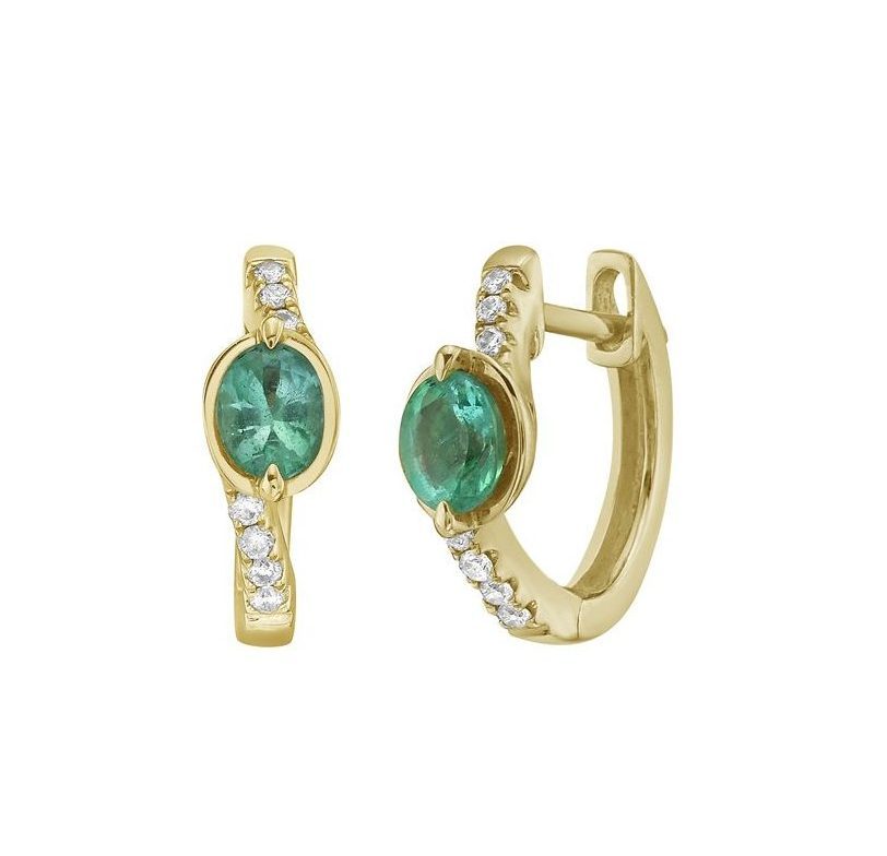 Diamond And Oval Emerald Huggies